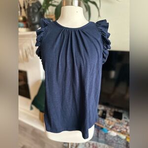 Loft flutter sleeve Top Navy & Crème